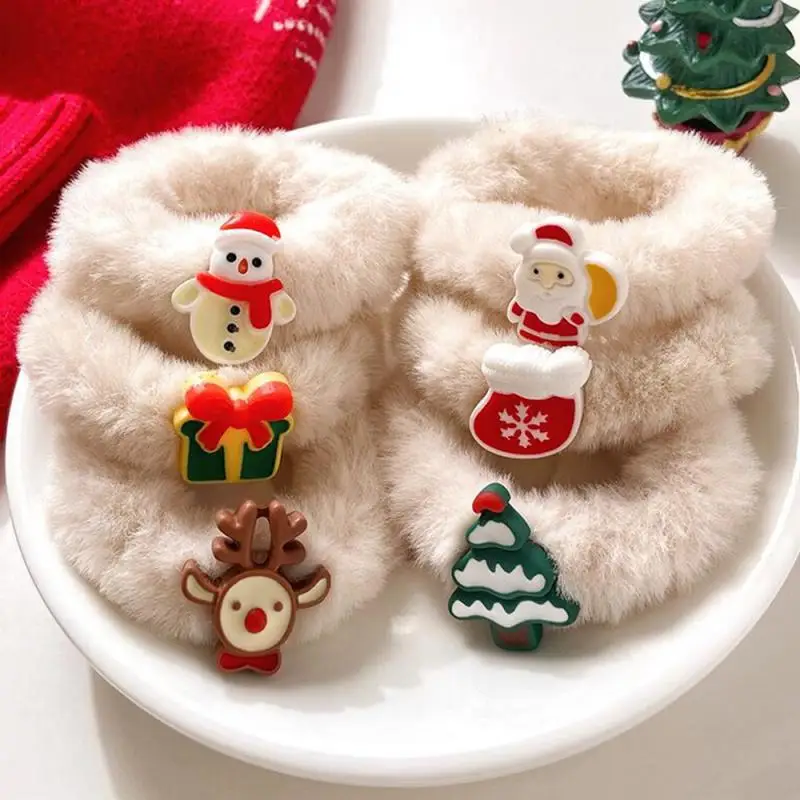 Cute Christmas Fur Hair Rope Winter Warm Soft Hair Scrunchies Women Kids Plush Elastic Rubber Bands Accessories