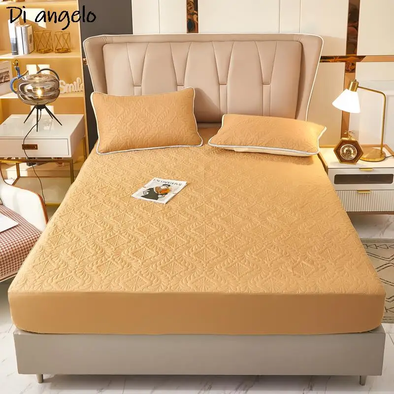 

Solid Color Quality Thickened Quilted Fitted Sheet Bed Sheet With Elastic Band Mattress Cover Bed Sheet Pillowcase Twin Queen #/