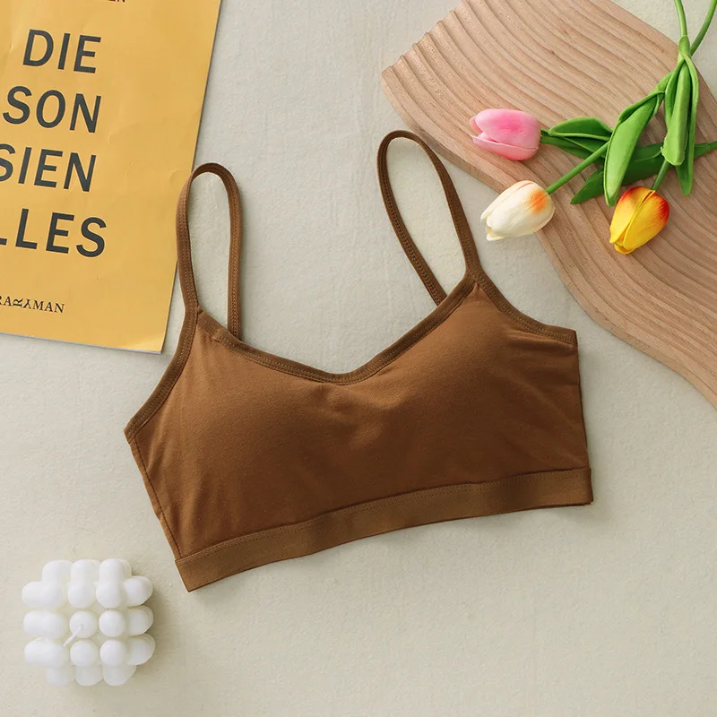 Solid color cotton 3D fixed cup chest pad wrapped in a sexy bra for girls with a large U tank top and bra