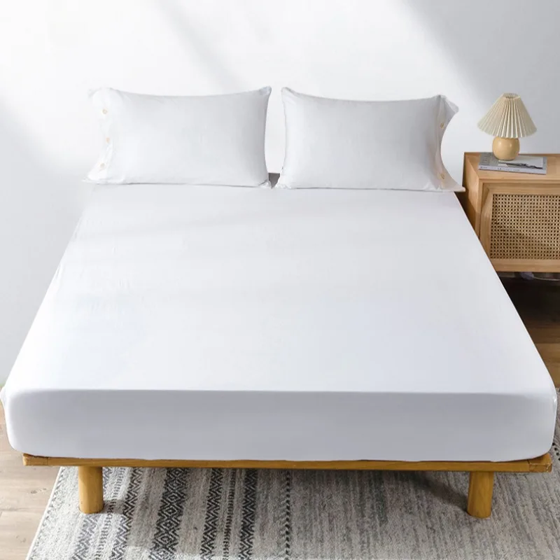 White Bed Sheets Household Hotel Elastic Non-slip Dust-proof Protective Bedding Luxury Fashion Modern Breathable Soft King Queen 4