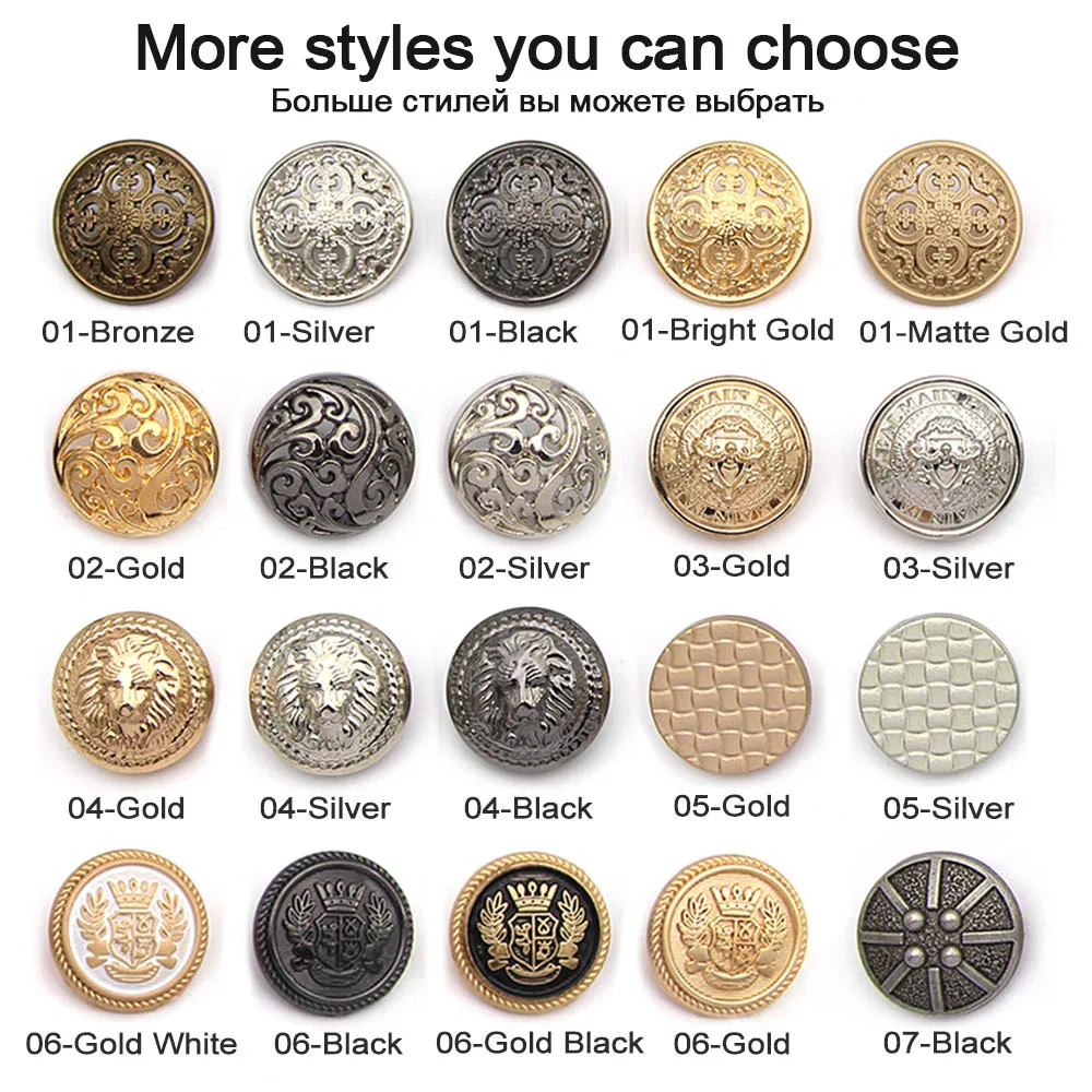 5Pcs Hollow Metal Button Black Silver Gold Buttons Round Decorative Button For Clothes Sewing Accessories DIY Crafts 14-27mm 5