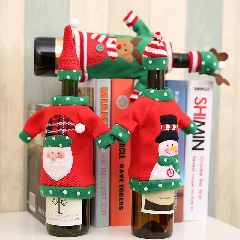 Christmas Wine Bottle Cover With Hat Set For Party Decor