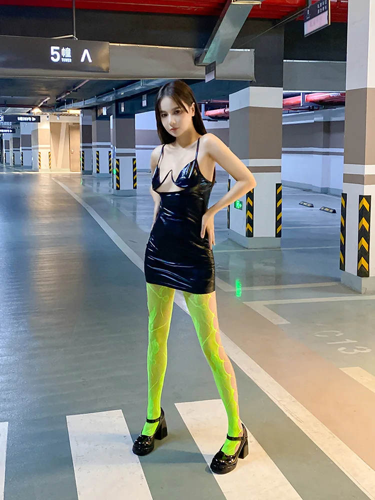 Sommer Mode Frauen Farbige Blumenmuster Neon Grün Netz Strumpfhosen Fishnet Strumpfhosen Bein Seite Hohl Strumpfhosen Damen Nylon Strumpfhosen – Detail 12