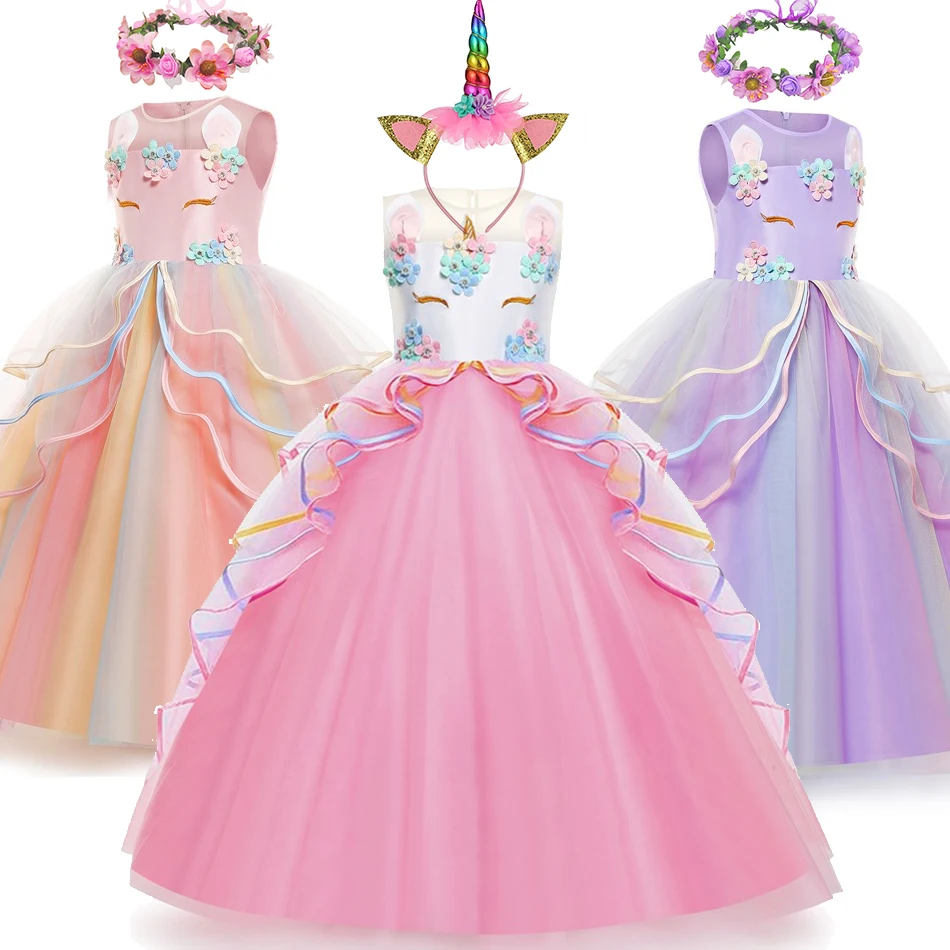 Cartoon-Unicorn-Dress-Rainbow-Print-Applique-Frocks-Birthday-Party ...