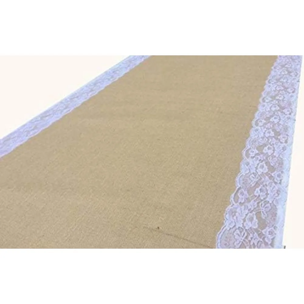 Wedding Aisle Runner 40 Inch with 5 Inches Ivory Lace Rustic Floor Carpet, Weddings Walkway Decorations Natural Jute