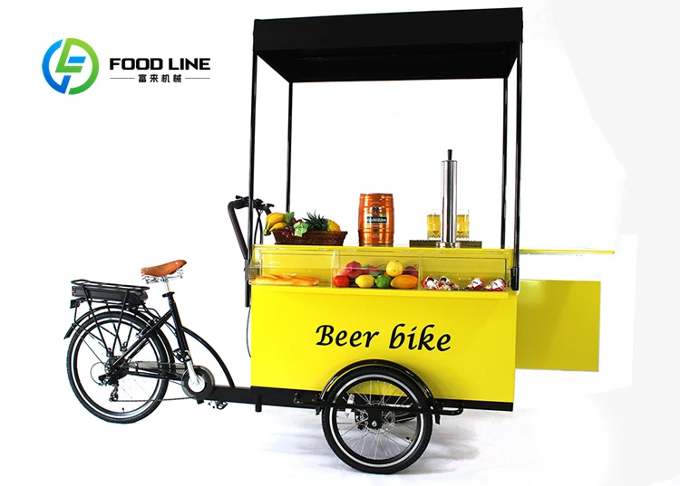 Triciclo per adulti con bici da carico per birra elettrica, chiosco a 3 ruote, carrello mobile per esposizione di alimenti per caffè, frutta, birra in strada - immagine 5