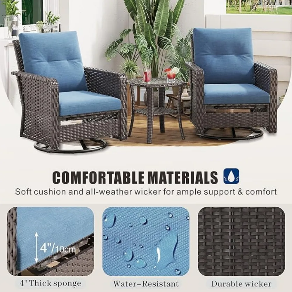 Foldable 3-Piece Patio Bistro Set with Folding Rattan Chairs and Round Table - Small Outdoor Furniture for Balcony, Garden, 5