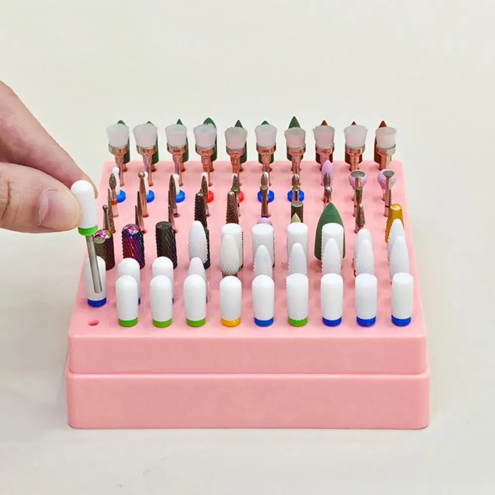 100 Holes Nail Drill Bits Organizer Dustproof Professional Nail Art Drill Storage Box Empty Organizer Portable