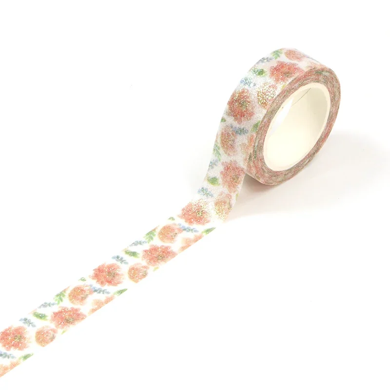 

1X 10M Decor Cute Orange Rose Glitter Paper Washi Tape for Scrapbooking Journaling Adhesive Masking Tape Stationery Supplies