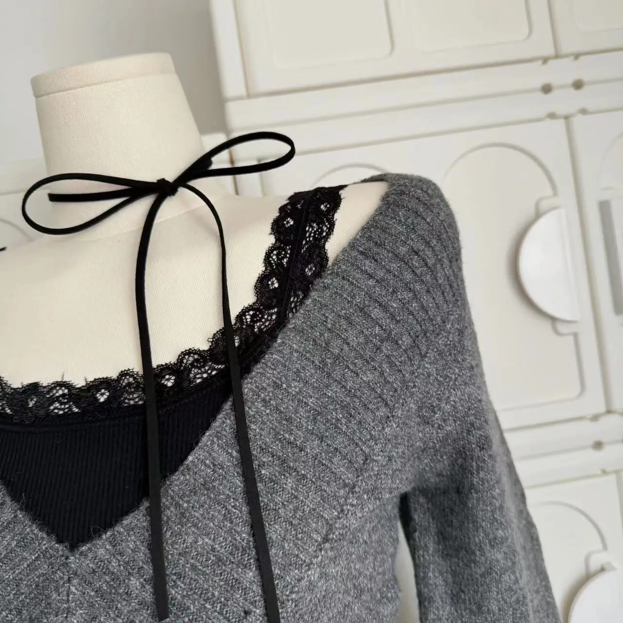 Autumn Winter Woman Gyaru V-neck French Vintage Sweater Long Sleeve Pullover Knitwear Mini Skirt 2000s Aesthetic 3-piece Outfits