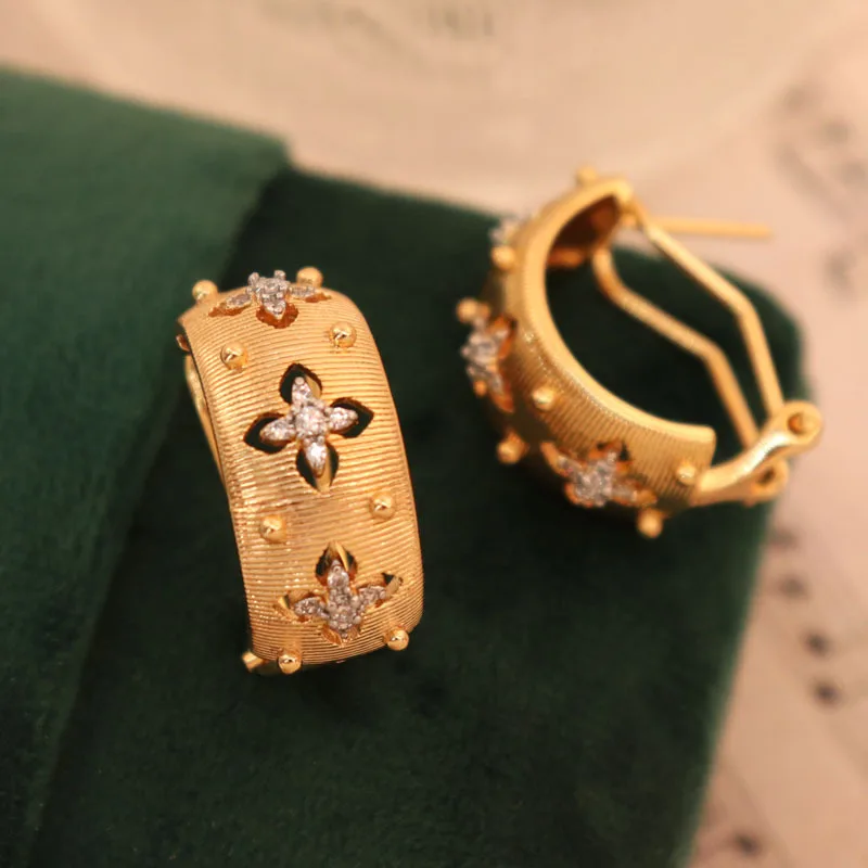 Hollow Design Curved Vintage Earrings Gold Plated Elegant Women's Piercing Earring Luxury Jewelry Set for Ladies Birthday Gift