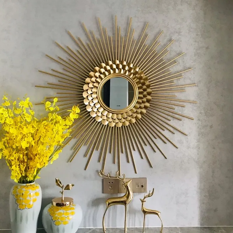 

Round Wall Mirror Stickers Art Nordic Gold Metal Antique Hallway Bedroom Mirror Decoration Shower Miroir Mural Home Decoration