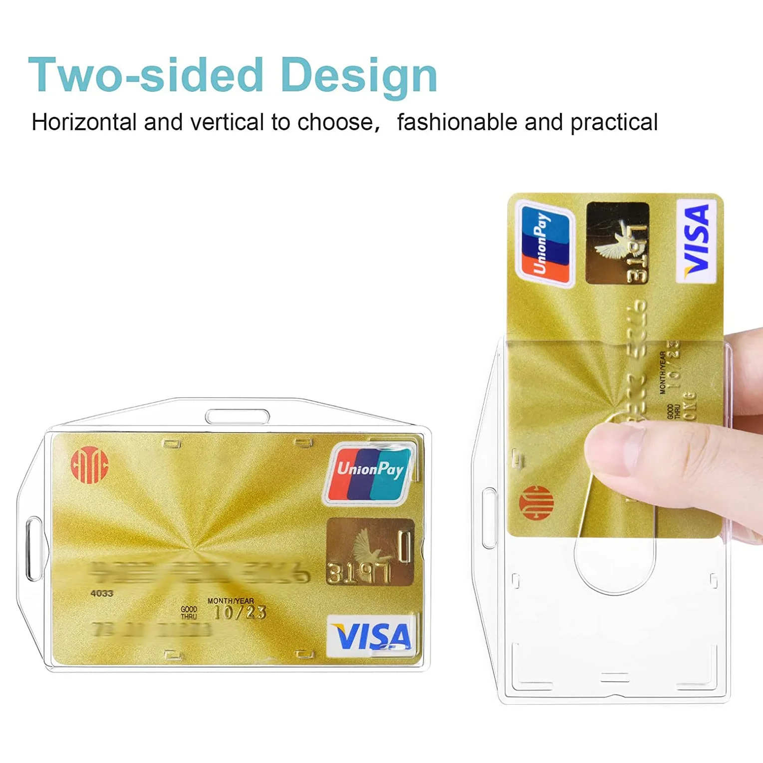 Card Holder Credit Card Holder 1pcs Hard Plastic Transparent Card Case Holder Work Card Id Badge Holder Double-Sided Vertical Clear Id Cover Shell