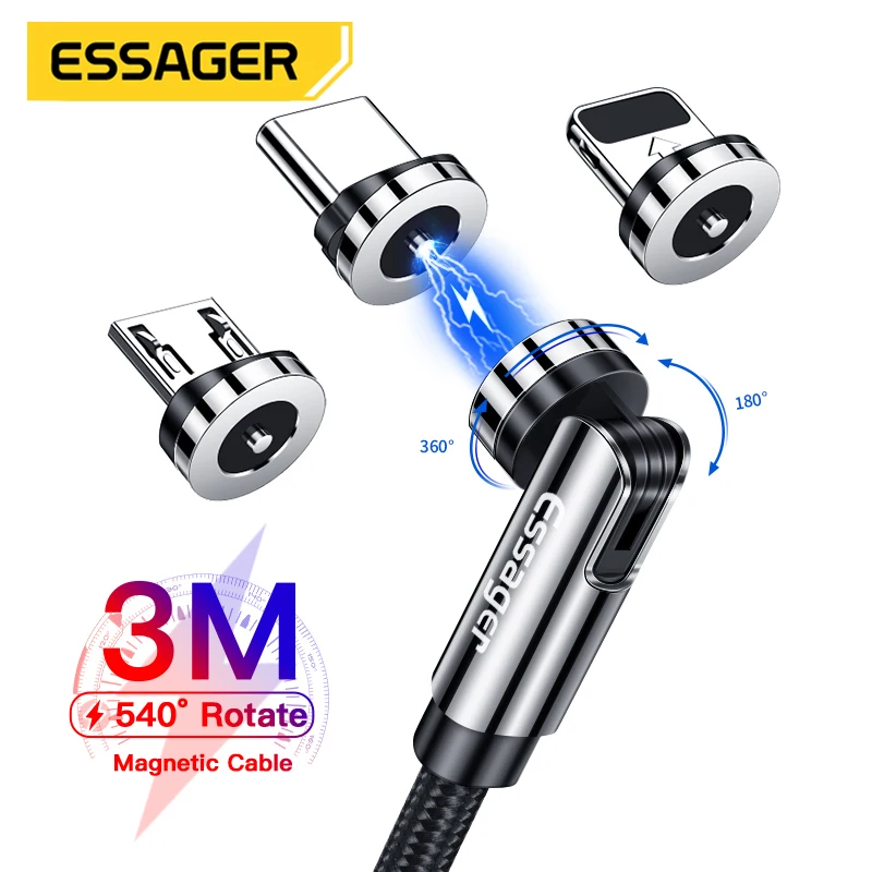 Essager 540 Rotate Magnetic Cable Fast Charging Magnet Charger Micro USB Type C Cable Mobile Phone Wire Cord For iPhone Xiaomi 1