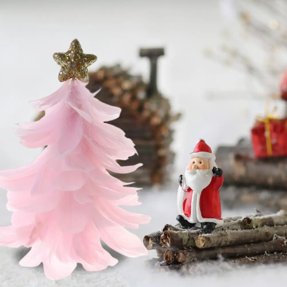 Feather Christmas Tree Tabletop Decoration Handcrafted Tree Figurine With Star Topper Holiday Home Centerpiece Christmas Party