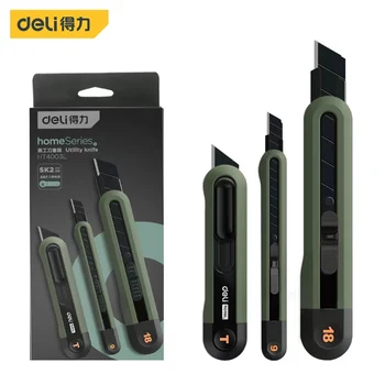3 pz Deli Coltelli Utilità Set Taglierina Retrattile taglierina professionale per scatole 18/9mm Lame Autobloccanti Design Europeoж Strumenti di Cancelleria 1