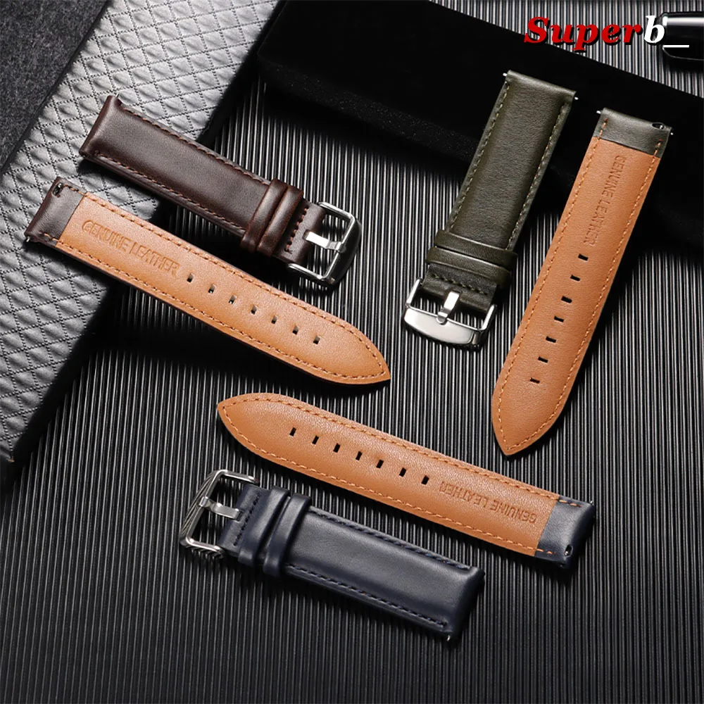 Vintage Genuine Leather Watch Strap – Premium Cowhide Quick Release Wristband