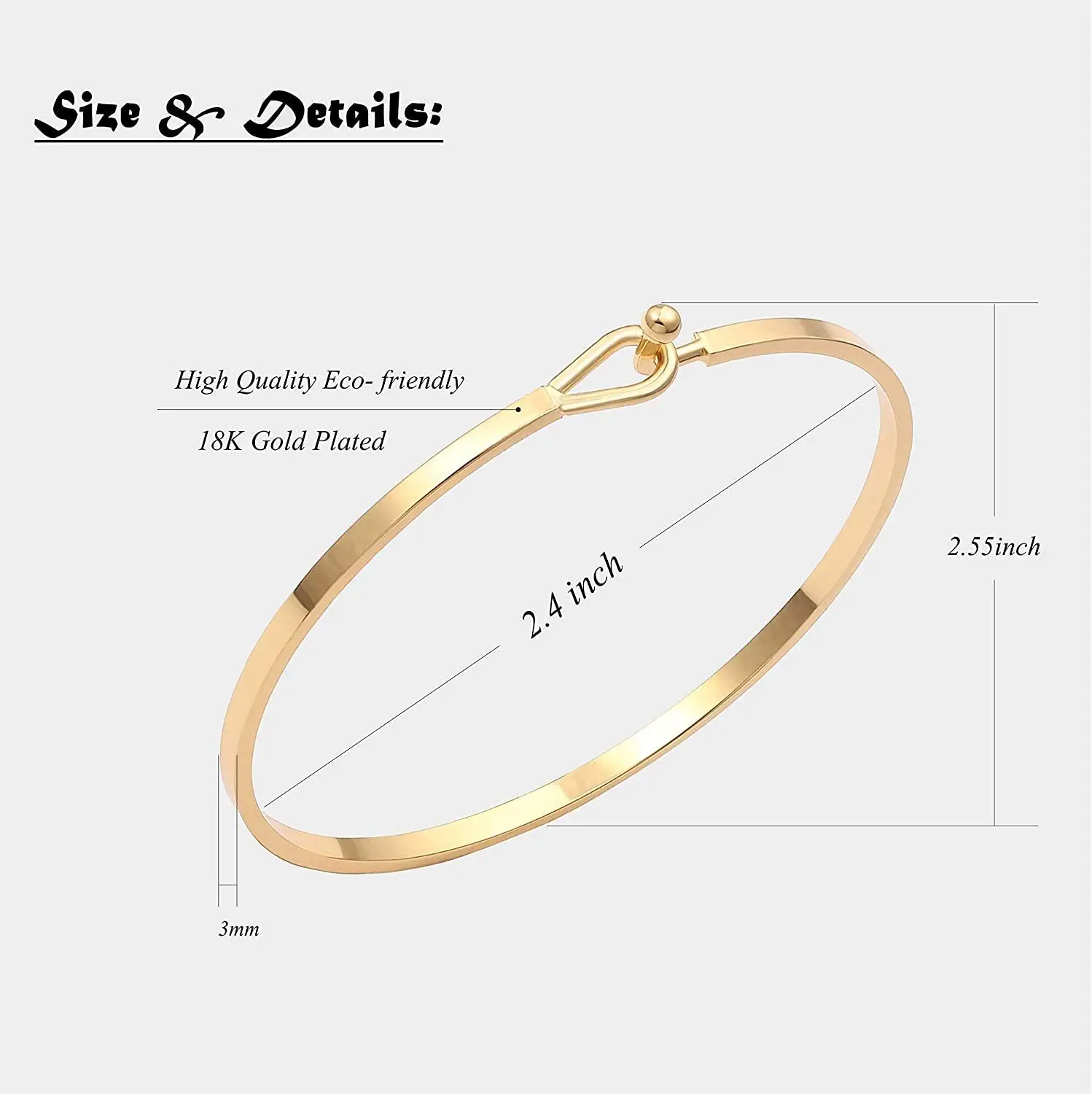 Women Metal Bracelet Simple Thin Cuff Bangle Hook Handmade Minimalist Jewelry