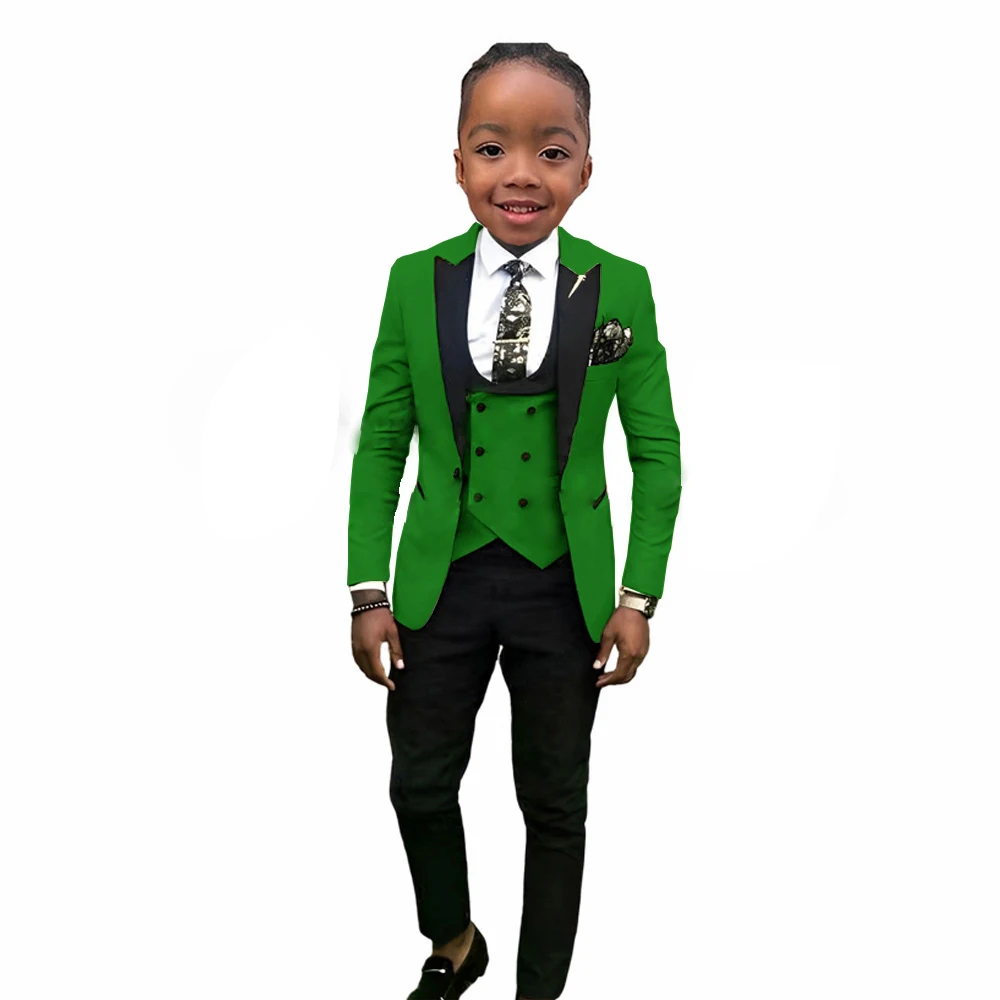 Boys Suit Peak Lapel 3 Pieces Jacket Vest Pants Splicing Formal Tuxedo Child Blazer Party Dress Wedding Set conjuntos de blazer
