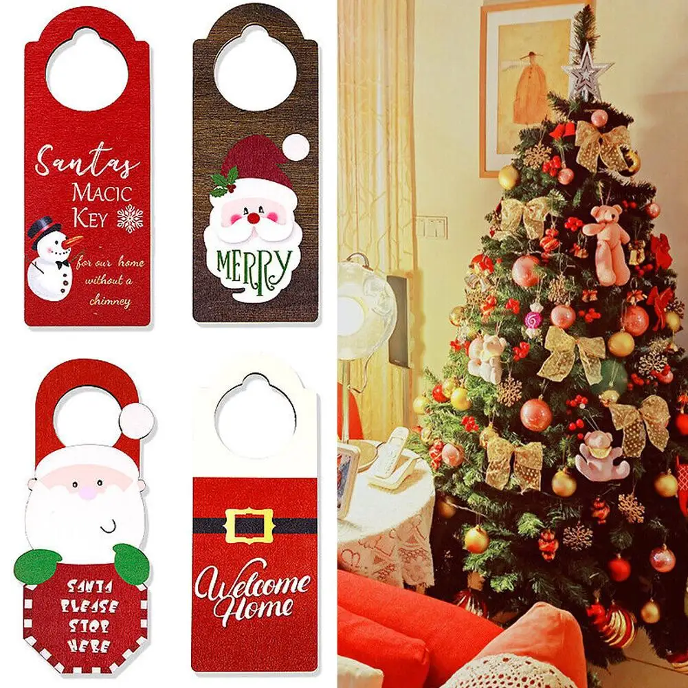 

1pc Wooden Cartoon Christmas Door Handle Decoration Christmas Sock Handle Snowman Sock Home Pendant Christmas Santa Door E3O2