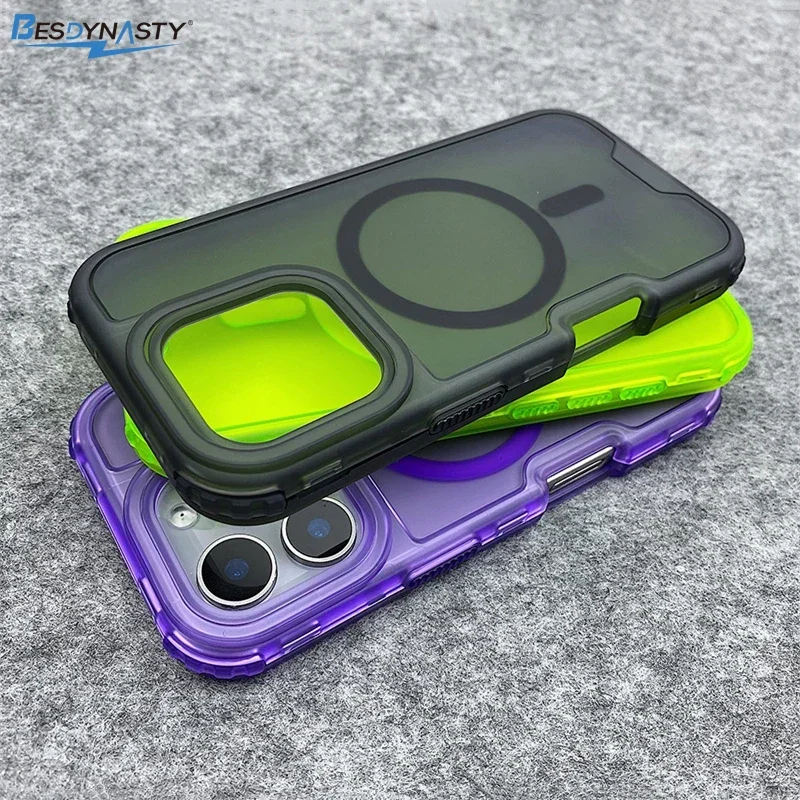 Trendy 3-in-1 Magnetic Shockproof Case with Frosted Slim Clear Design and Wireless Charging Compatibility