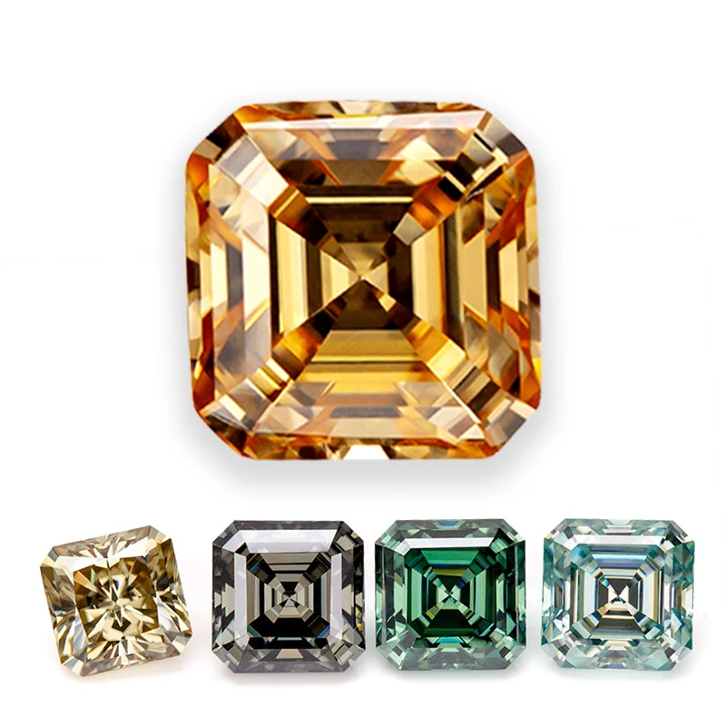 

4mm-10mm Asscher Cut Moissanite Loose Stone Gree/Gray/Blue VVS1 Lab Grown Gemstone Diamond Wholesale For Jewelry Making Beads