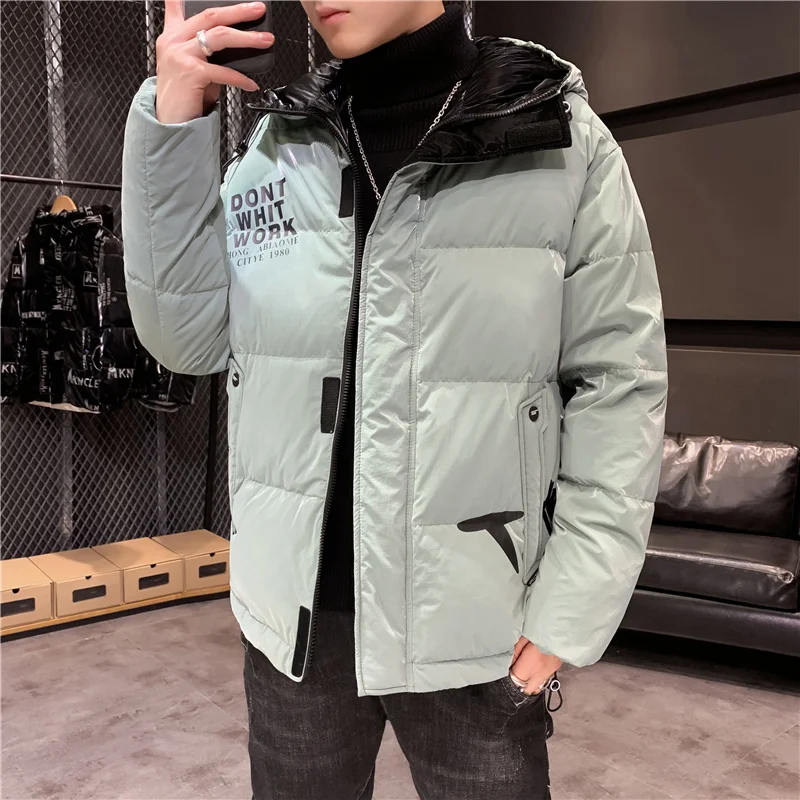 Casual 2023 Autumn Winter Men's Shiny Hooded Cotton-Padded Jackets Streetwear Bright Thick Warm Parkas Waterproof Top Down Coats