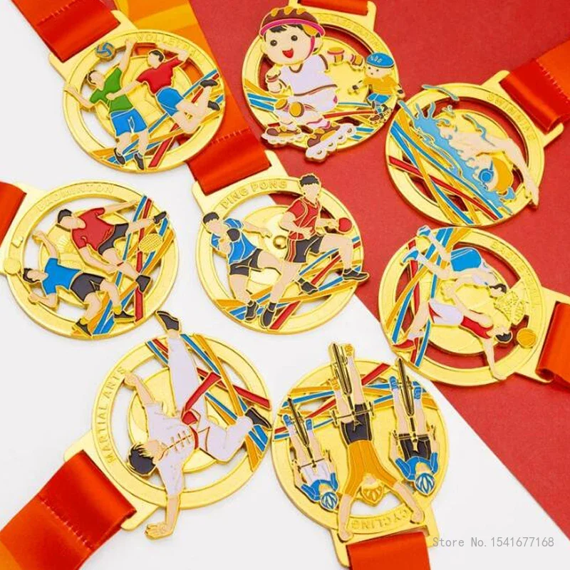 Creative Customization Ball Sports Roller Skating Dance Painting, Taekwondo Swimming Gold Silver and Copper Medals, Around Metal