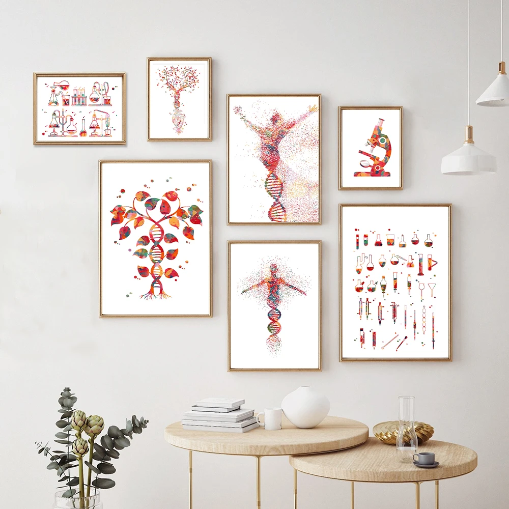 DNA Tree Watercolor Prints Biology Office Decor Chemical Lab Wall Art Canvas Paitning Poster Science Wall Pictures Chemists Gift