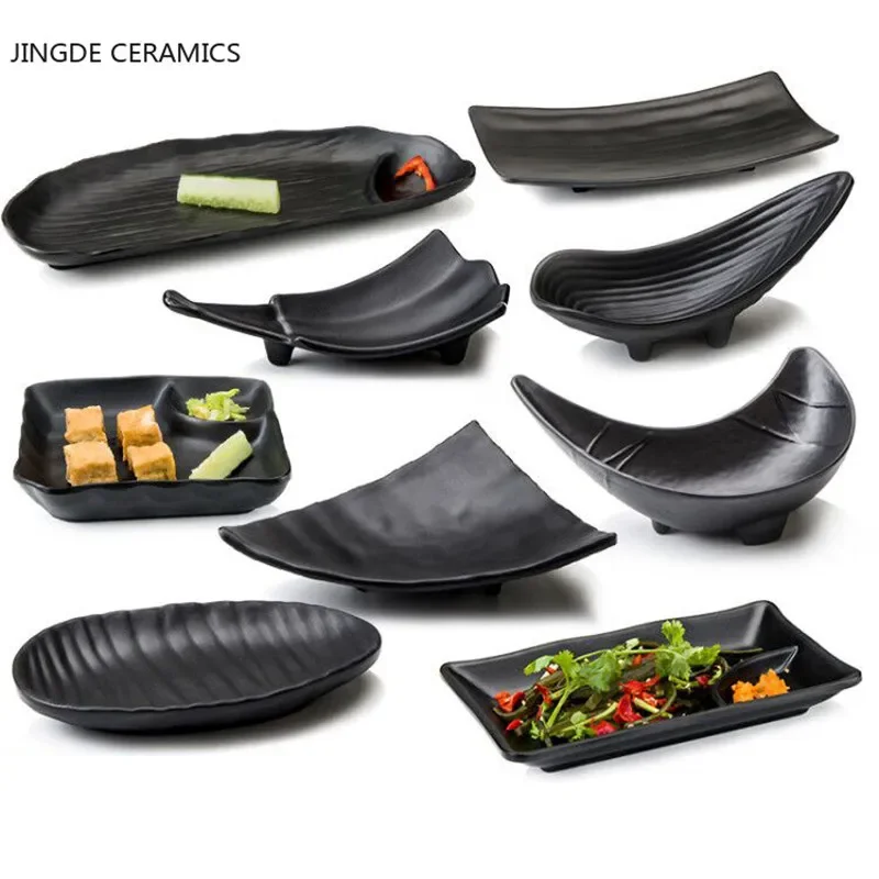 Creative Black Food Grade Plastic Bone Plate Is Not Easy To Break Personality Sushi Fruit Dessert Plate Restaurant Kitchen Dish