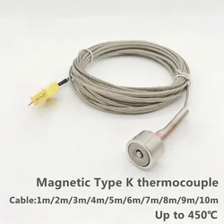 Magnetic Thermocouple Type K 0~450 °C Handheld Surface Temperature Sensor DIA 20mm Shielded Cable 1-6m with Miniature Connector