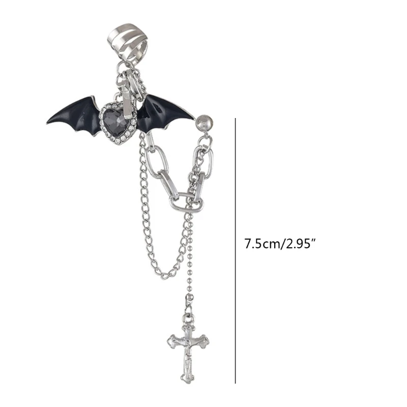 Goth Punk Halloween Devil Earrings Women Rhinestones Crossed Chain Ear Clip Halloween New Year Costume Accessories