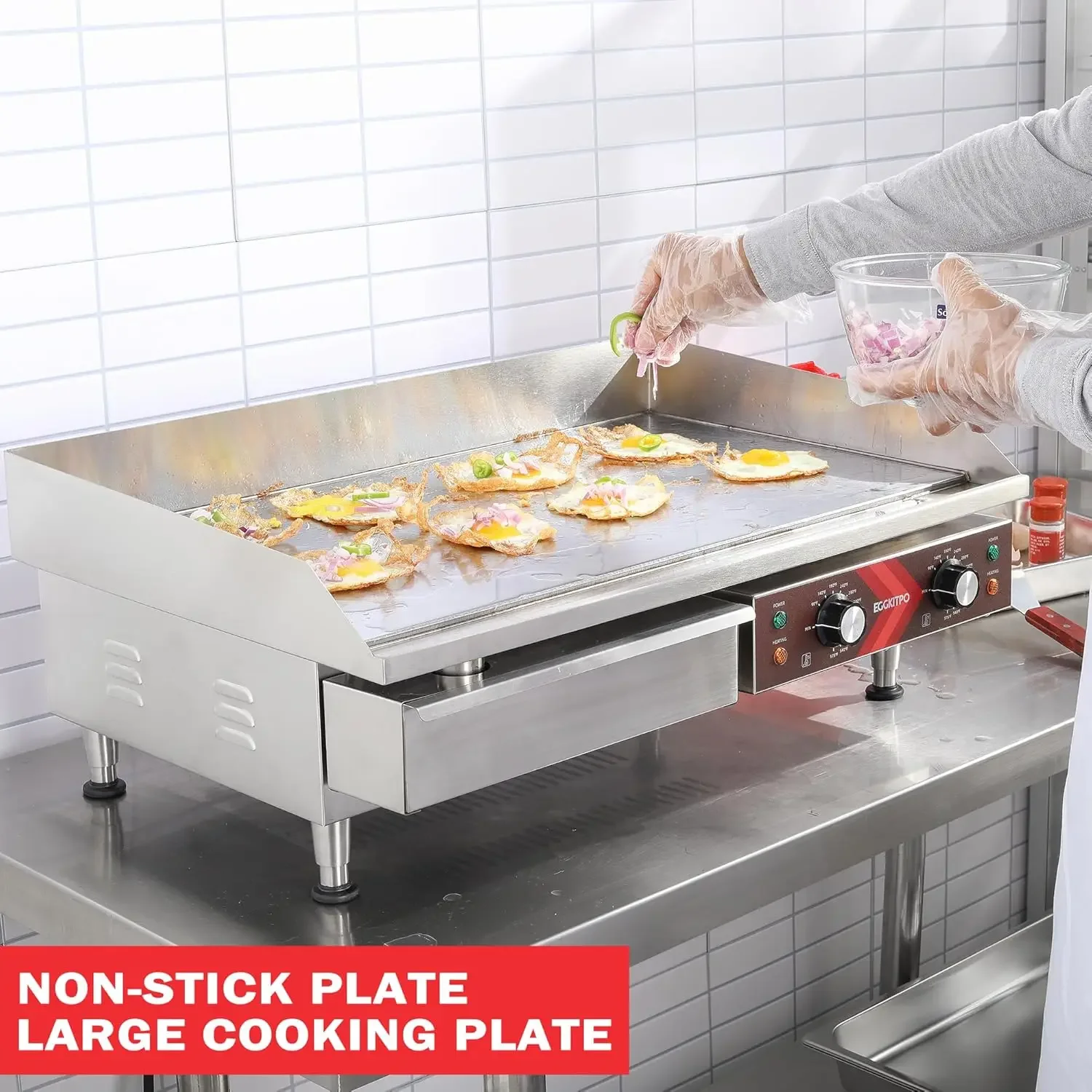 Electric Griddle 29 Inch Large Countertop Griddle Non-Stick Flat Top Grill Stainless Steel Teppanyaki Griddle with Adjustable Te 3
