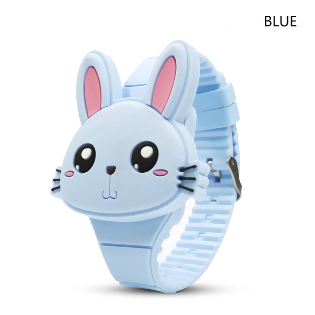 Rabbit Girls Watches with Bracelet Flip Cover Rubber Led Digital Kids Watch Child Clock Relogio Infantil Menino