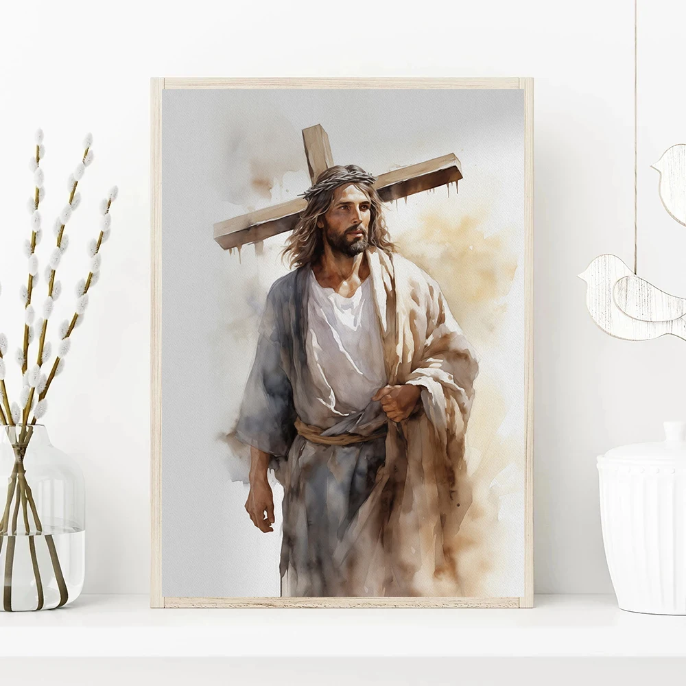 Jesus and The Cross Jesus Poster Christian Lamb of God Art Canvas Painting Christian Wall Art Picture Living Room Home Decor
