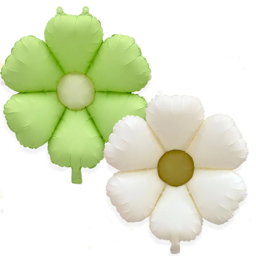 

2Pcs New Daisy Balloons Big Green Cream Flower Aluminum Foil Balloons for Birthday Baby Shower Wedding Daisy Party Decorations