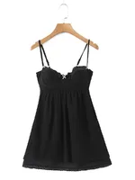 Sexy Black Spliced Embroidery Lace Bra Corset style Mini Dress Women Tie Bow Backless Party Skater Short Sling Robe Holiday - Image 5