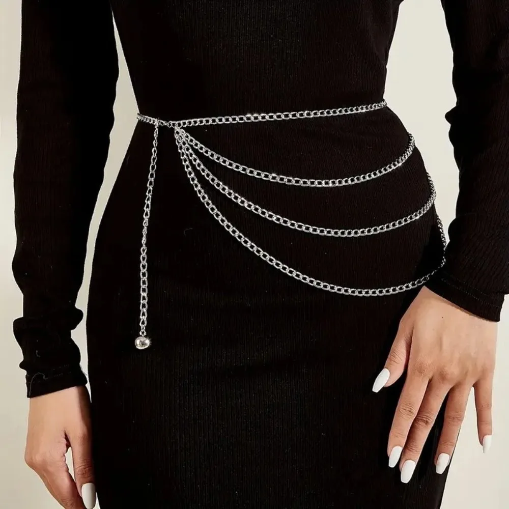 Trendy Vintage Damen Taille Kette Gold Silber Punk Quaste Taille Kette Metall Mehrschichtige Jeans Kette Gürtel für Frauen