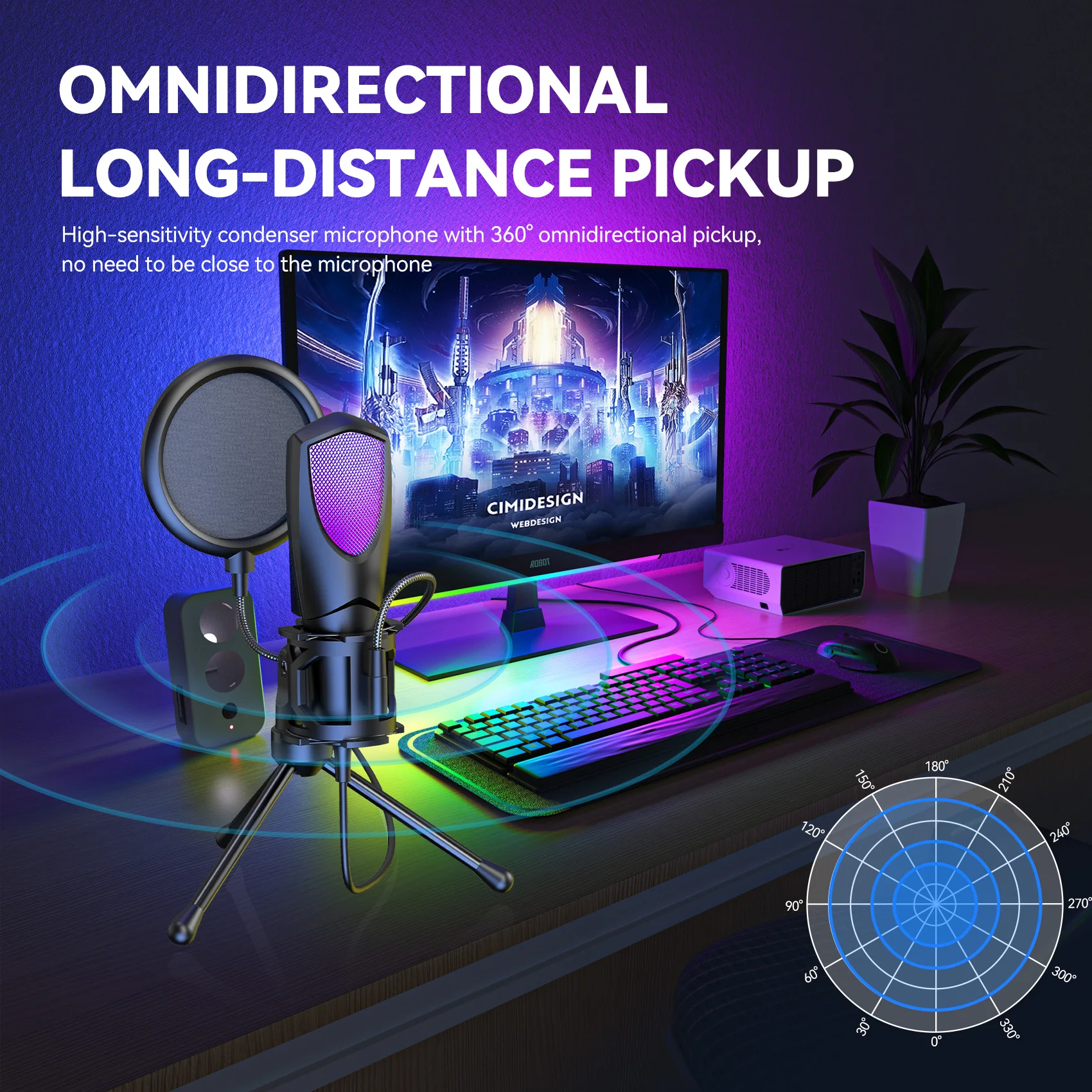 ميكروفون مكثف للألعاب RGB، مجموعة ميكروفون ألعاب U...