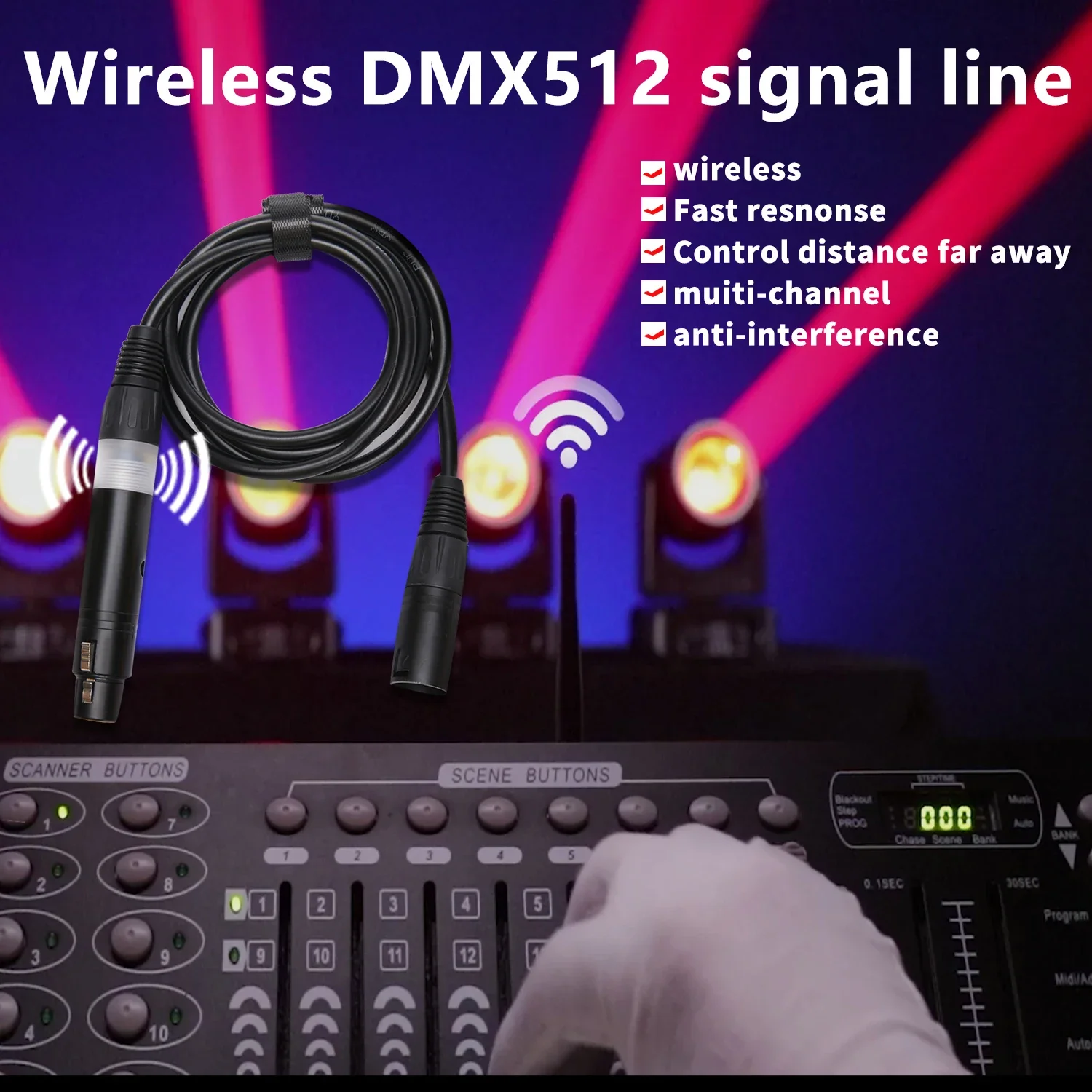 DMX512 connection line DMX signal cable with built-in wireless DMX receiver function，dmx line Used for stage lighting fixtures