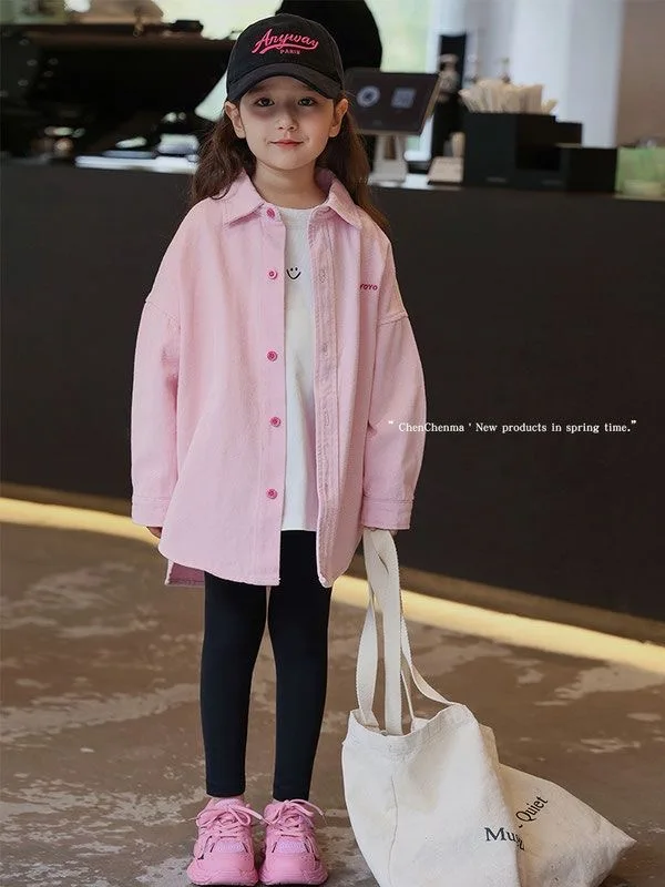 Denim Pure Cotton Shirt Girl Denim Top Coat Children Spring Autumn Clothing girls long sleeve shirts