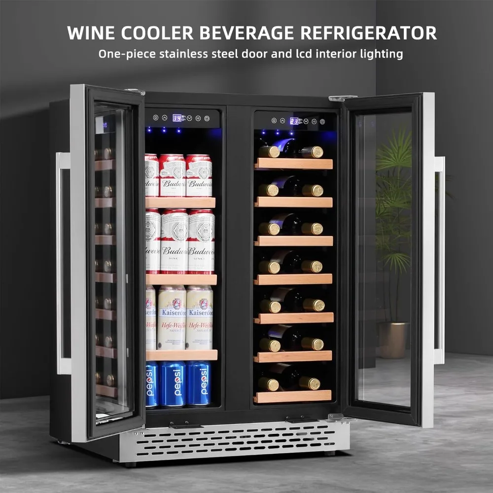 

Refrigerator 24 inch 18 Bottles & 57 Cans Beverage Fridge Dual Zone Wine Cooler Under Counter Lockable Freestandin