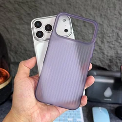 Translucent Frosted Shockproof Armor Phone Case with Stripe Corrugated Design - iPhone 15 (Purple)