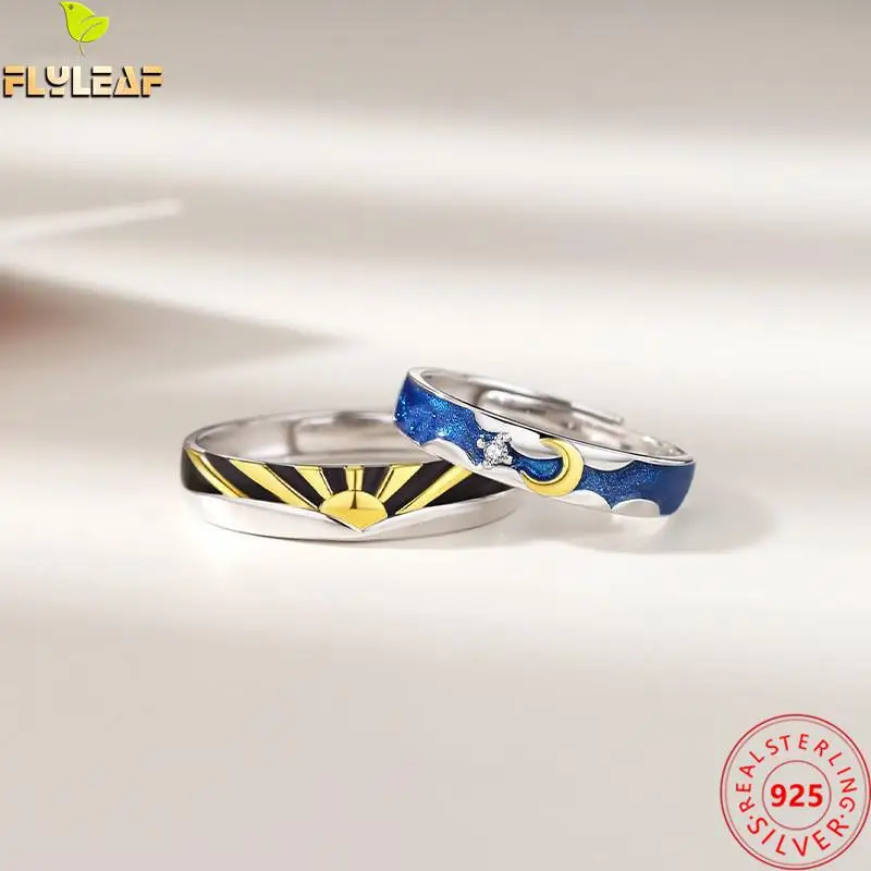 

Real 925 Sterling Silver Jewelry Dawn Light Sun Moon Couple Ring For Women Men Original Design Romantic Lovers Accessories 2022