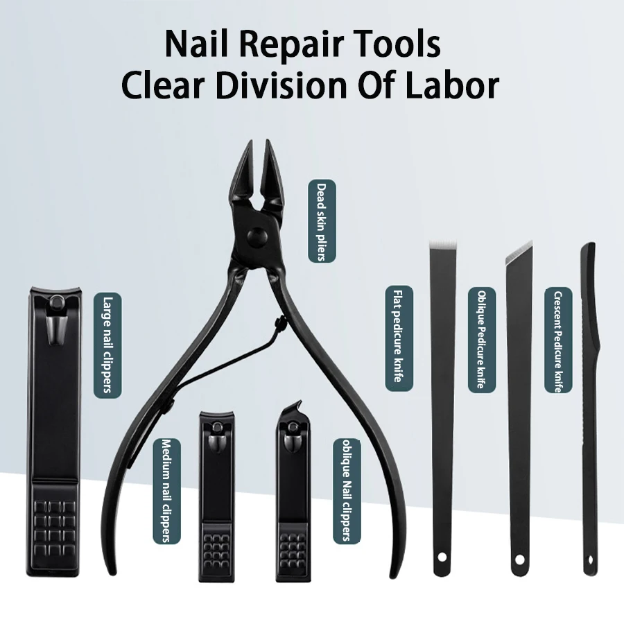Manicure set 7/12/18/20/24PCS professional stainless steel fingernail toenail clippers with leather portable case