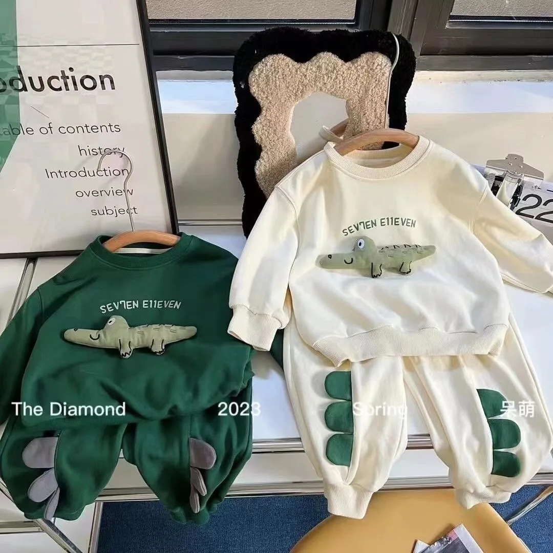 الخريف الأطفال الفتيان قطعتين مجموعة رسالة جولة الرقبة طويلة الأكمام الرضع طفل الفتيان أعلى الكرتون ديناصور الاطفال طفل رضيع Sweatpants