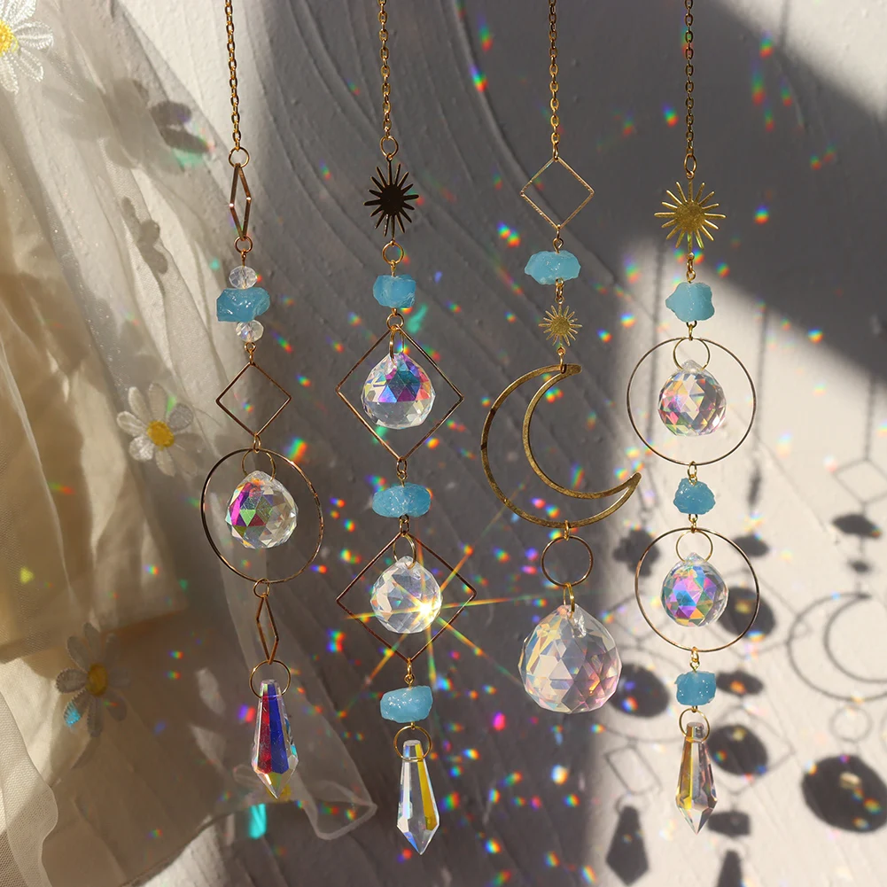 Prism Sun catcher Hanging Bead Crystals Wind Chime Pendant Moon Rainbow Catcher Chase Window Curtain Chandelier Home Decor