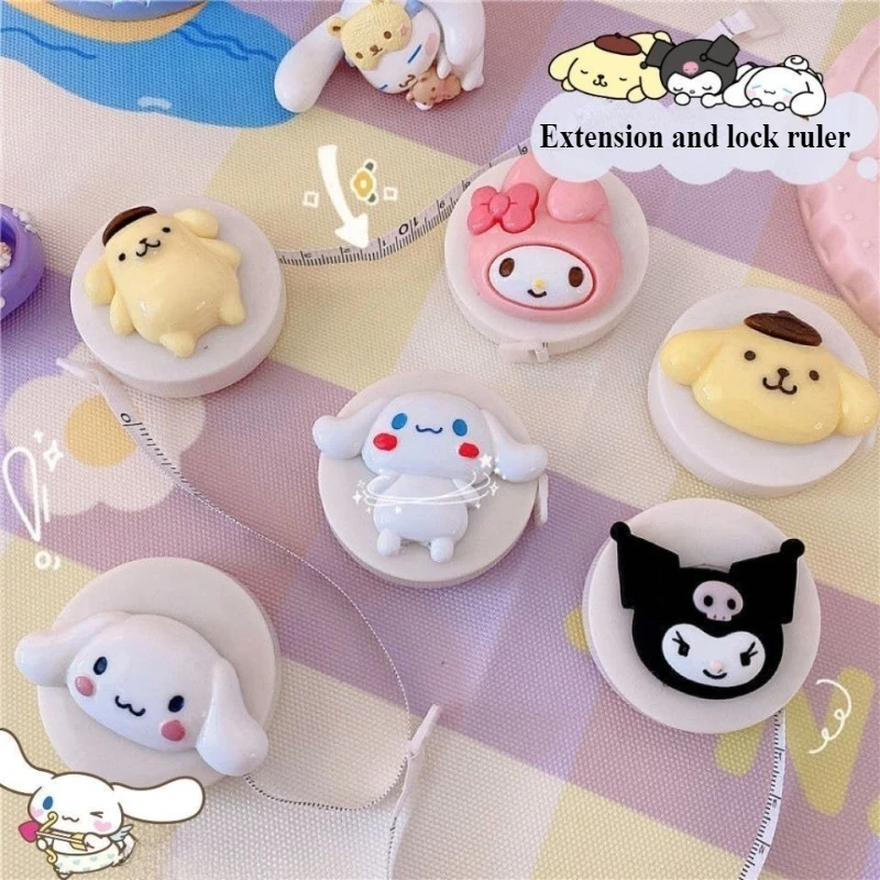 Sanrio Kawaii Hello Kitty Cartoon Cute Mini Measuring Tape 1.5m Automatic Retractable Portable Cinnamoroll Small Measuring Tape