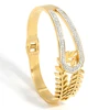 Gold Color Half Leaf Half Rhinestones Stainless Steel Bangles Bracelets for Women Fashion Luxury Waterproof Jewelry 5
