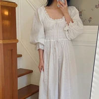 Women 100% Cotton Nightdress Embroidery French Beautiful Sleepwear Sweet Palace Retro Princess Vintage Nightgown Morning Robe - Image 4
